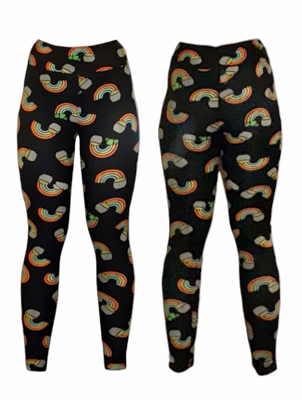 LuLaRoe Black Leggings with Rainbow & Pot of Gold Print